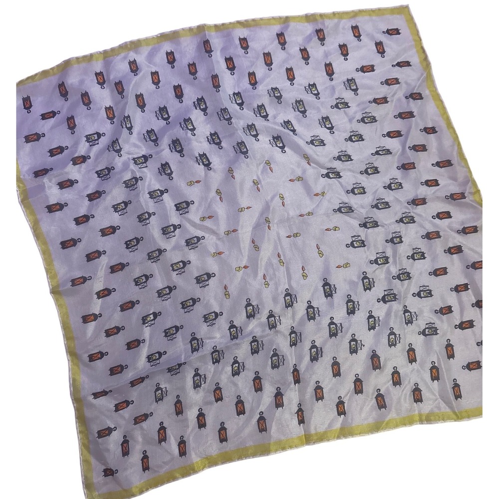 Vintage Japanese Pure Silk Scarf Hand Rolled Lantern Print 17" Square Japan